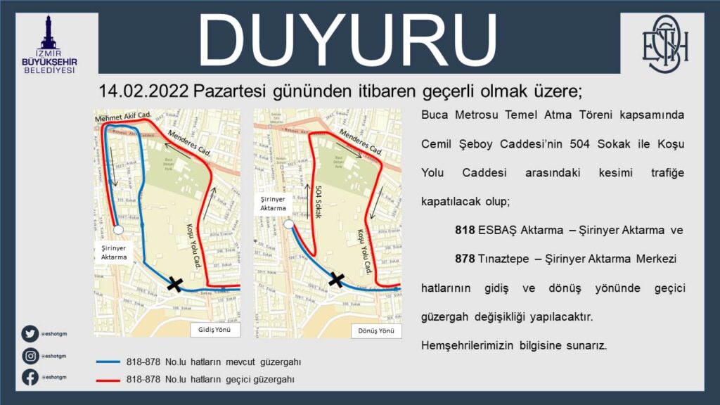 Buca otobüs hatlarına metro töreni için bir günlük düzenleme