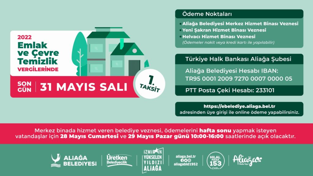 EMLAK VE ÇEVRE TEMİZLİK VERGİLERİNDE SON ÖDEME 31 MAYIS