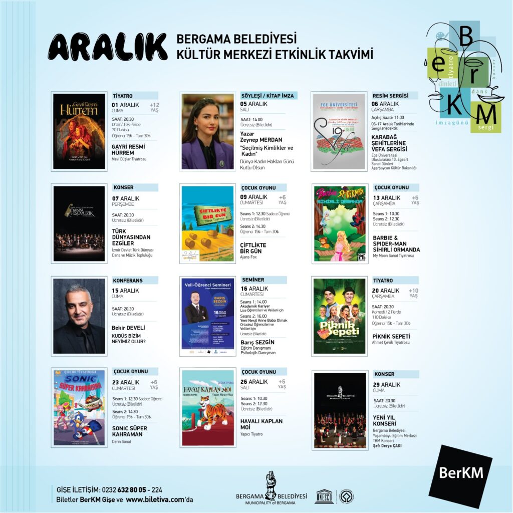 BERGAMA, ARALIK AYINDA KÜLTÜR VE SANAT ETKİNLİKLERİNİ DOYA DOYA YAŞAYACAK