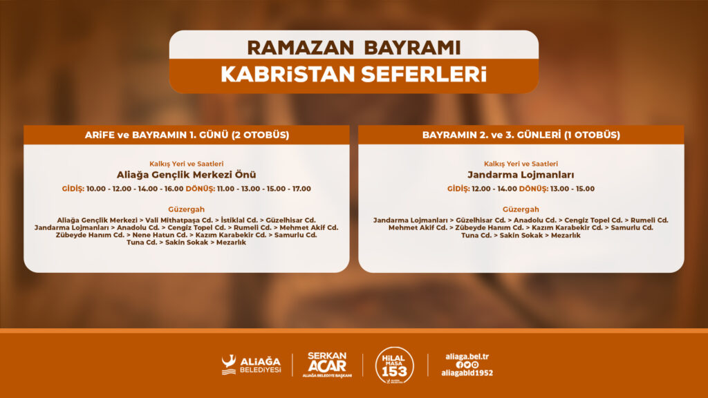 Aliağa Belediyesi’nden Ramazan Bayramında Kabristana Ücretsiz Ulaşım